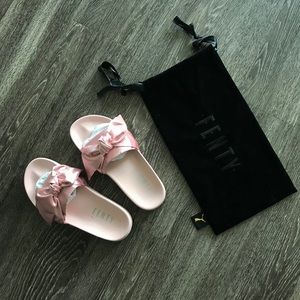 FENTY Puma Satin Pink Bow Slides